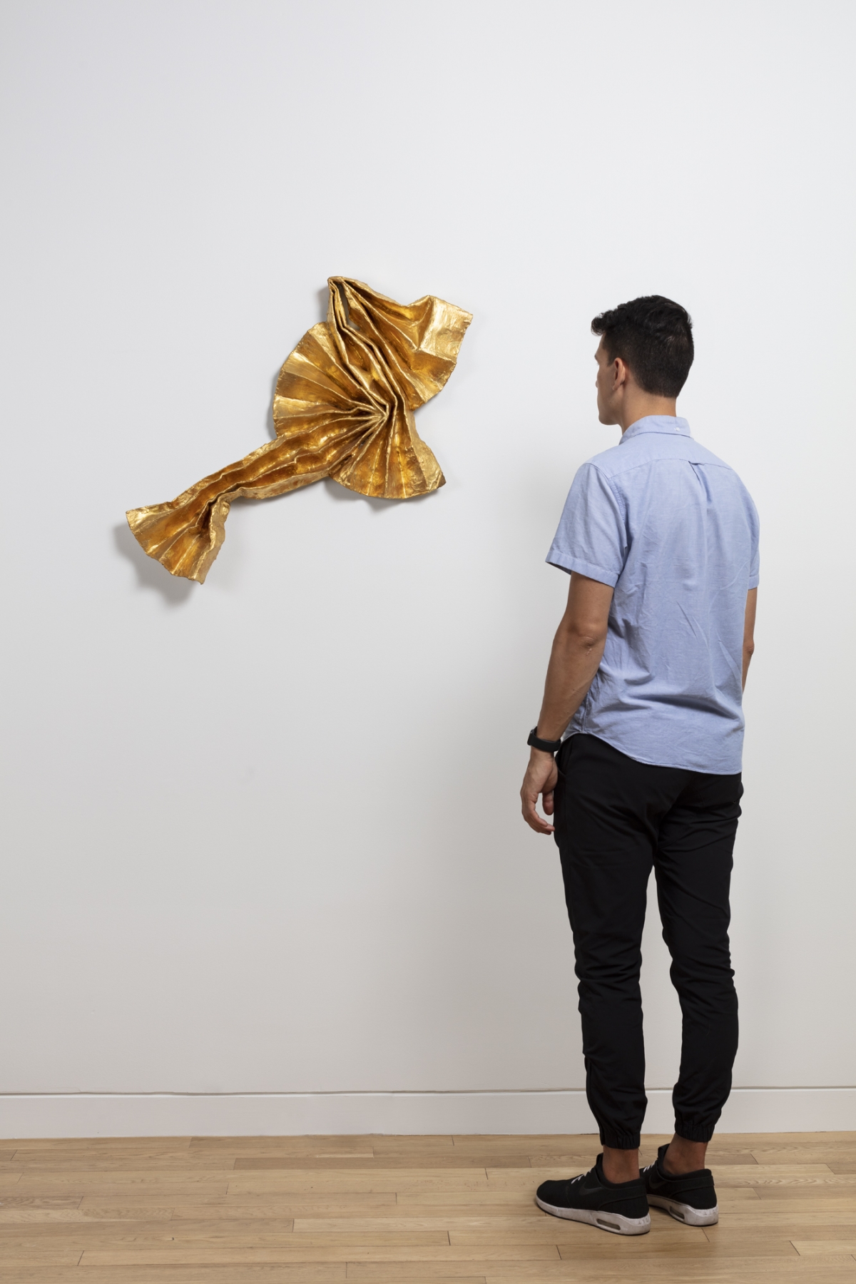 Lynda Benglis
FAN BIRD&nbsp; 1979
Brass wire screen, plaster, gesso, oil based size, gold leaf
35 x 22 x 4 1/2 inches
88.9 x 55.9 x 11.4 centimeters
CR# BE.40388